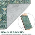 Bavni 2x3 Entryway Rug Bathroom Rugs for Front Door Bedroom Bathroom Kitchen, Washable Vintage Print Carpet, Ultra-Thin Chenille Lightweight Rug with Non Slip Backing, Dark Green