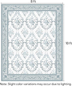 SOULFUL Medium Pile 8x10 Rugs for Living Room - Soft Underfoot Large Area Rug - Mist Blue Boho Floral - Washable Non-Slip - Perfect for Bedroom Kids Room Under Dining Table Office