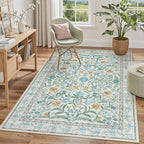 Lahome Blue 5x7 Area Rugs for Living Room, Boho Floral Washable Girls Bedroom Rug, Soft Retro Non-Slip Kids Nursery Carpet for Playroom Apartment Decor
