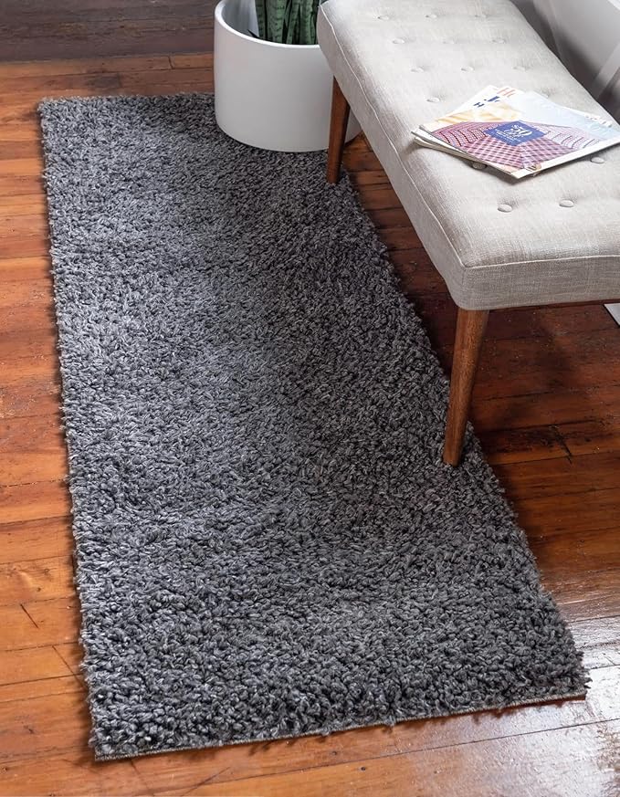 Unique Loom Davos Shag Collection Area Rug - Solid (2' 7" x 20' Runner, Peppercorn)