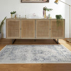 RUGGABLE Washable Vintage Area Rug – Sarrah Blue Quartz 4x6, Stain-Resistant, Non-Slip – Medium Machine Washable Rugs for Living Room, Bedroom, Hallway, Entryway & Office–with Standard Pad