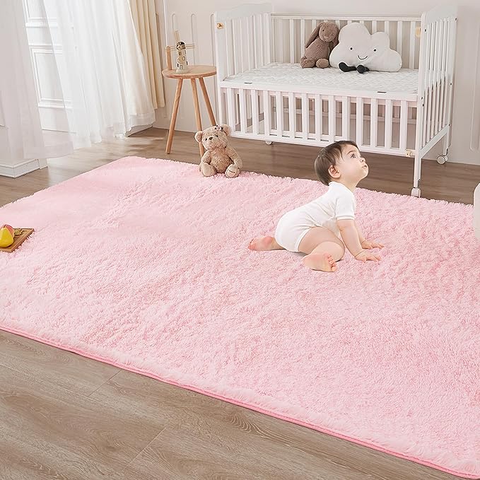 Andency Pink Soft Area Rugs for Living Room Bedroom, 4x6 Fluffy Shaggy Bedside Rug, Non-Slip Large Shag Fuzzy Plush Carpets for Bedroom Kids Dorm Nursery Home Decor Aesthetic