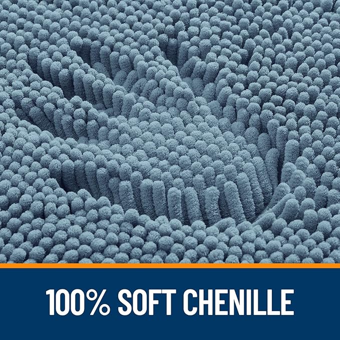 OLANLY Bathroom Rugs 36x24, Extra Soft Absorbent Chenille Bath Rugs, Rubber Backing Quick Dry, Machine Washable Bath Mats for Bathroom Floor, Tub and Shower, Home Decor Accessories, Airy Blue
