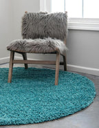 Unique Loom Solid Shag Collection Area Rug (4' 1" Round, Deep Aqua Blue)