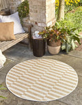 Unique Loom Outdoor Striped Collection Area Rug - Striped (7' 10" Round Taupe/Ivory)