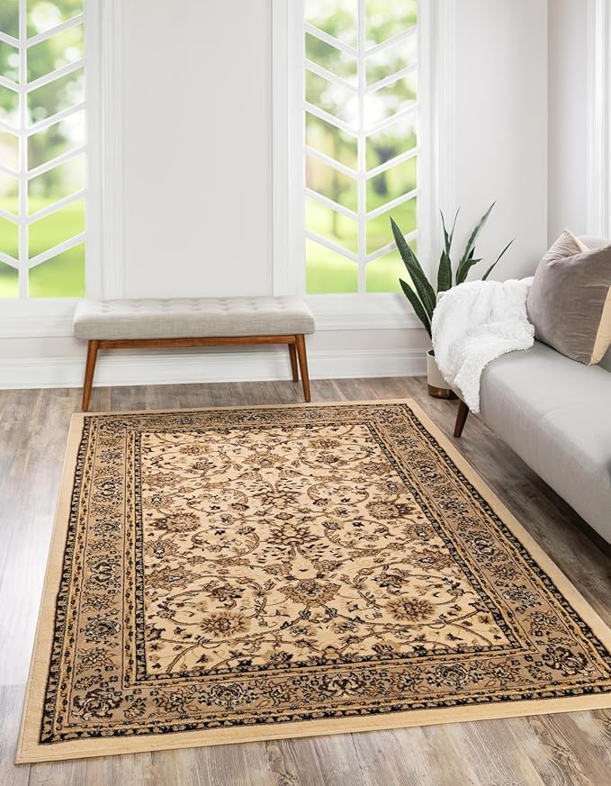 Unique Loom Sialk Hill Collection Area Rug - Washington (6' 1" x 9' Rectangle Ivory/Black)