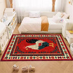 Vintage Rooster Area Rug,6x8ft,Beautiful Floral Border Country Style Rooster Rug，Colorful Retro Home Decoration Rugs，Washable Carpet for Living Room Bedroom Kitchen Farmhouse Office