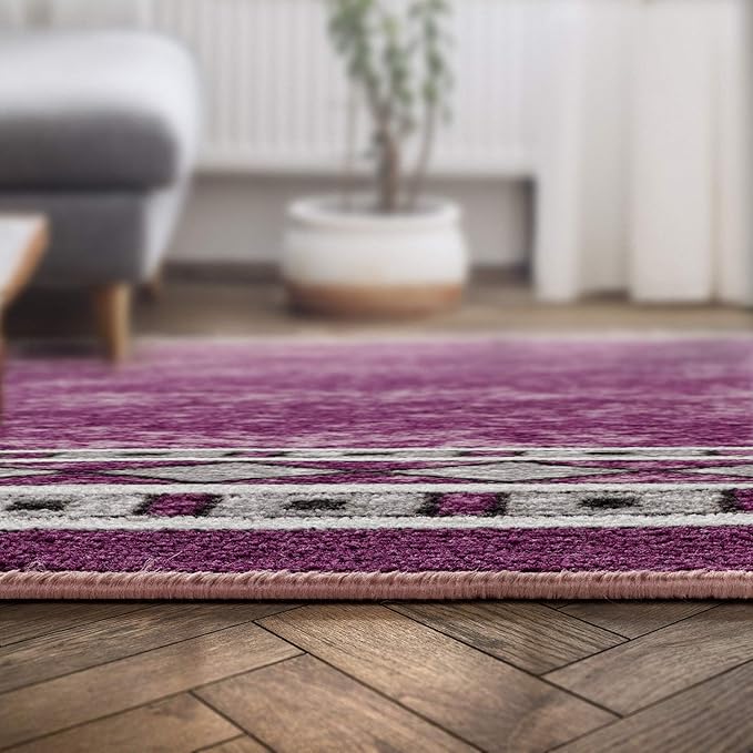 Antep Rugs Alfombras Modern Bordered 3x5 Non-Skid (Non-Slip) Low Profile Pile Rubber Backing Indoor Area Rugs (Purple, 3' x 5')