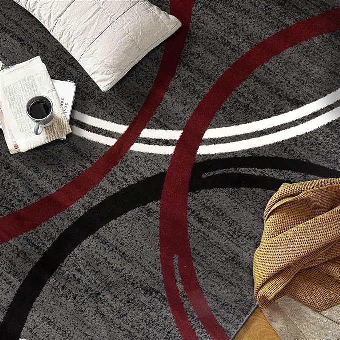 Rugshop Modern Wavy Circles Design Non-Shedding Area Rug, Carpet for Bedroom, Entryway, or Office, Red, 3'3" x 5'