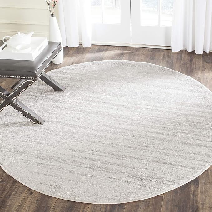 SAFAVIEH Adirondack Collection Area Rug - 6' Round, Ivory & Silver, Modern Ombre Design, Non Shedding & Easy to Clean, Ideal for Living Room, Bedroom, Office, Dining Space (ADR113B)