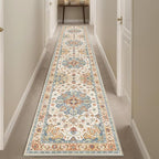Enkor Runner Rugs for Hallway, 2x10 Washable Soft Non Slip Floor Rugs for Kitchen, Modern Mat for Living Room Bedroom Entryway Orange & Beige