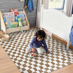 jinchan 4x6 Brown Checkered Area Rugs for Kids Room - Machine Washable Rug Modern Neutral Geometric Lattice Soft Non-Slip Carpet for Nursery Playroom Bedroom Entryway Living Room Home Office