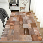 Patchwork Rug, Washable 6x8 Rug for Living Room, Geometric Brown Patterned Indoor Carpet, Patchwork Decor for Home, Bedroom, Soft Non Slip Thin Design FER10