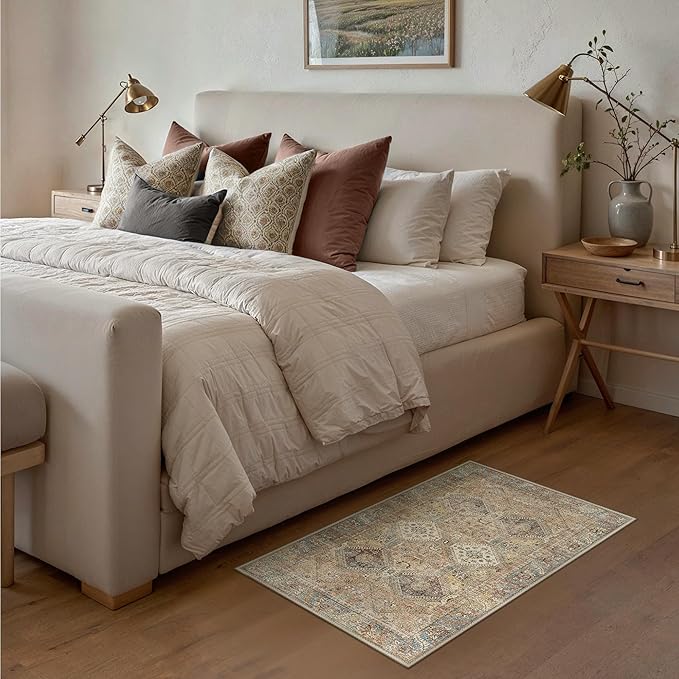 Bavni Clearance 2x3 Rugs for Entryway Indoor, Machine Washable Area Rug Non Slip, Vintage Distressed Throw Rugs, Ultra-Thin Small Entry Carpet, Low Pile Door Mat for Entrance, Bedroom, Bathroom, Wood