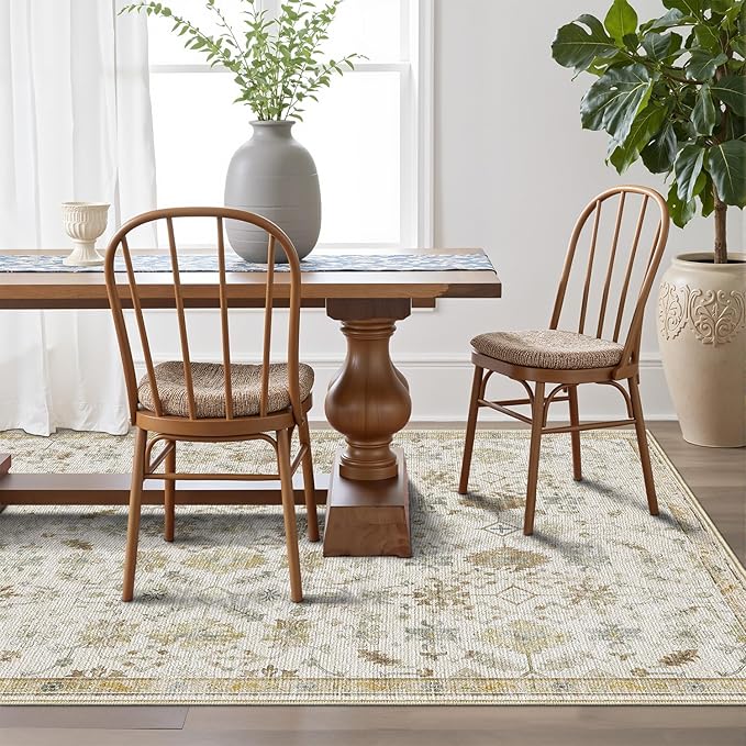 LUMI 5x8 Washable Area Rug for Living Room, Ultra Soft Traditional Vintage Rugs Non Slip with Rubber Backing, Low Profile, High Traffic, Stain Resistant Carpets, Ideal for Bedroom, Dining Room, Indoor