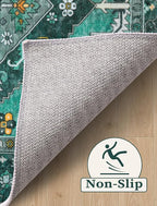 SERISSA Runner Rug for Hallways, 2'6"x12' Washable Non Slip Kitchen Runner Rug, Extra Long Boho Rug Ultra Soft Vintage Teal Print Floor Carpet for Bedroom Hallway Entryway Bathroom Laundry Room