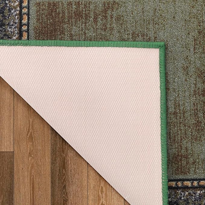 Antep Rugs Alfombras Bordered Modern 2x7 Non-Slip (Non-Skid) Low Pile Rubber Backing Indoor Area Runner Rug (Green, 2' x 7')