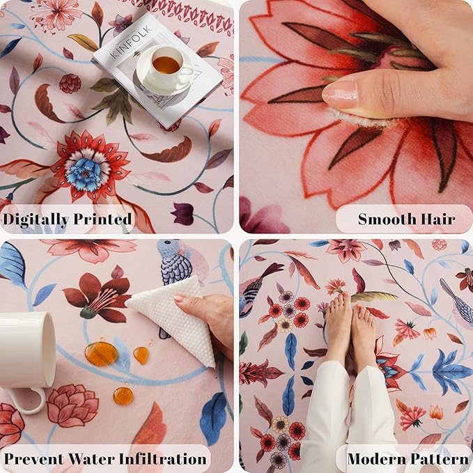 Vintage Medallion Floral Kitchen Runner 2x6, Machine Washable Rug, Soft Low Pile, Non-Slip Carpet for Hallways, Laundry, Bedroom, Bathroom, Entryway | Pink