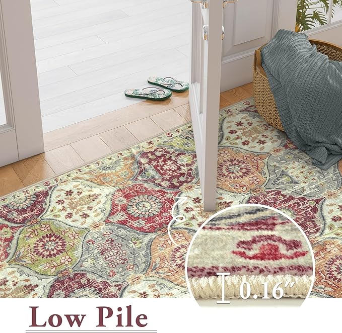 Lahome Washable Entryway Rug, 2x4 Kitchen Rugs for Entryway Bathroom, Non-Slip Indoor Door Mat Ultra-Thin, Small Oriental Throw Carpet for Bedroom Entry, Orange/Terracotta