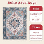 SERISSA Boho Rugs for Entryway, 2x3 Entryway Rug Non-Slip Washable Small Area Rug, Ultra Soft Oriental Vintage Low-Pile Indoor Door Mat Blue Orange Floor Carpet for Entrance Bedroom Kitchen Bathroom