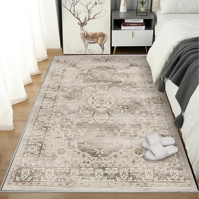 Washable Area Rugs for Living Room 6’x9’ Non Slip Low Pile Area Rugs for Bedroom Dining Foldable Vintage Carpets