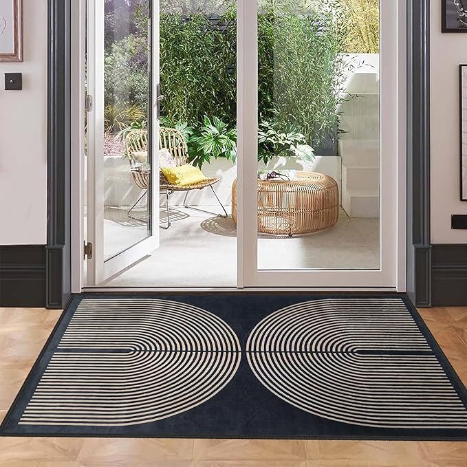 Modern Rainbow Area Rug 2x3 Black Soft Plush Low Pile Non-Slip Washable Doormat, Farmhouse Kitchen Bathroom Mat for Entrance Bedroom Laundry Room