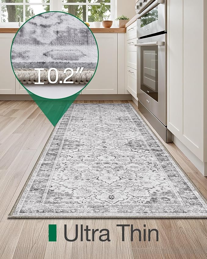 LUMI Washable Kitchen Rug 2x6 for Floor, Non Slip Runner Rugs with Rubber Backing, Low Pile Comfort Area Carpet for Standing, Living Room, Entryway, Laundry, Hallways