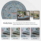 6ft Washable Round Rug - Bug Rugs for Living Room Non-Slip Low Pile Soft Ultra-Thin Machine Washable Circle Carpet for Bedroom, Entryway, Nursery, Kitchen, Home Office (6' Round Blue)