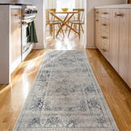 RUGGABLE Washable Vintage Area Rug – Sarrah Blue Quartz 8x10, Stain-Resistant, Non-Slip – Large Machine Washable Rugs for Living Room, Bedroom, Hallway, Entryway & Office–with Standard Pad