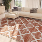 Area Rug 6x9, Moroccan Trellis Print Carpet, Machine Washable Non-Slip Rugs for Living Room, Bedroom, Dining Room & Entryway, Red