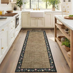 GarveeHome Entryway Rug 2x6 Modern Bordered Runner Rug Washable Kitchen Runners for Hallway Non-Slip Low-Pile Soft Carpet Floral Print Bathroom Mat for Bedroom Laundry Room, Brown