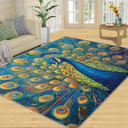 Peacock Area Rug 4x6-4x6 Rug, Wonderful Peacock Rugs for Living Room, Teal Turquoise Carpet, Peafowl Washable Area Rugs for Bedroom, Aesthetics Carpet - Peafowl Home Decor & Gifts