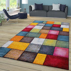 Paco Home Colorful Living Room Rug Checkered Design with Squares Multicolor, Size: 2'8" x 4'11"