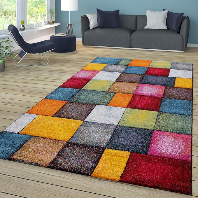 Paco Home Colorful Living Room Rug Checkered Design with Squares Multicolor, Size: 2'8" x 4'11"