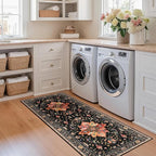 Area Rugs 2'x5' Washable Non-Slip, Floral Vintage Distress Print Pattern Medallion Carpet for Living Room Bedroom Dining Room, Black Colorful Floral Dark Tan
