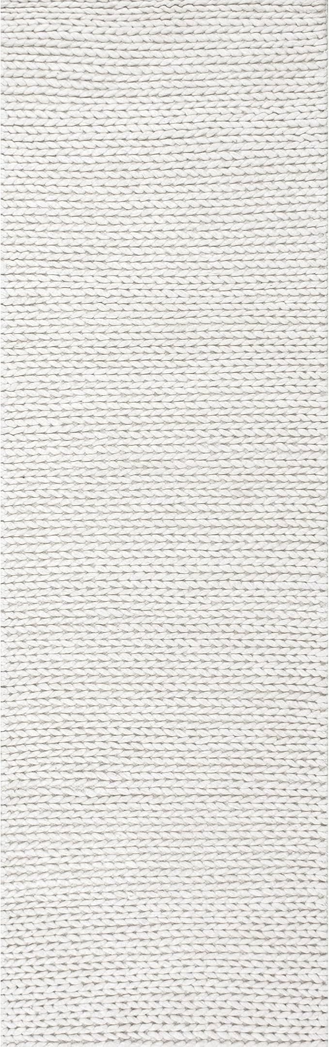 Nuloom Penelope Off-White/Ivory, 2'8" x 12', Hand-Braided, Wool & Cotton, Soft and Textured, High Traffic, Stain Resistant, Easy Clean, Durable Runner for Bedroom, Living Room, Dining, Entryway