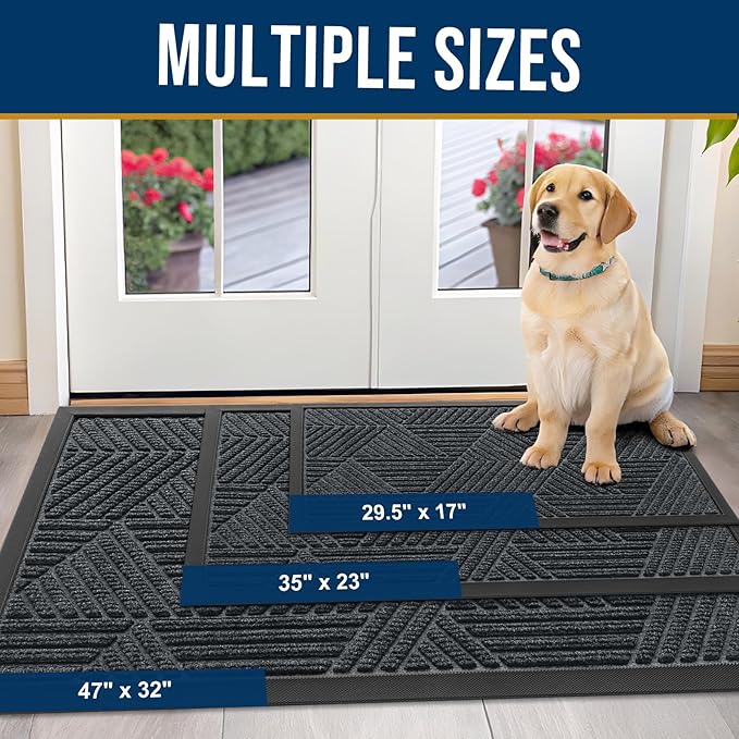 Kitinjoy Front Door Mat Outside Entrance, Sturdy Natural Dirt Trapper, Heavy Duty Rubber Doormat, Low Profile Non-Slip Backing, Easy Clean Floor Mat for Indoor Outdoor Entry, 47X32 Inch, Grey