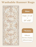 SERISSA Boho Washable Runner Rug, 2x5 Non-Slip Vintage Peach Cream Hallway Kitchen Runner Rug Ultra Soft Print Distressed Floor Carpet for Bedroom Bathroom Laundry Living Room