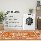 Mandala Rugs for Living Room -Vintage Floral Rug, 3x4 ft, Orange Mandala Area Rugs for Bedroom, Boho Medallion Washable Carpet for Entryway, Kitchen, Meditation Boho Ethnic Home Decor & Gifts