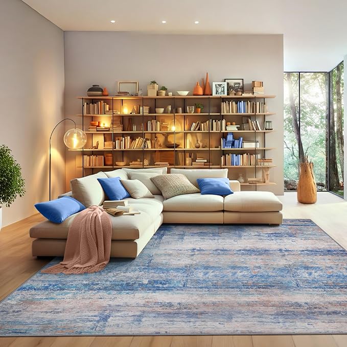 Abstract 6x9 Area Rug for Living Room Dining Room Office Bedroom Blue