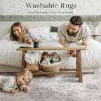 Phantoscope Washable Area Rug 6'x9' Non-Slip, Vintage Neutral Rugs for Living Room, Bedroom, Dining Room, Distressed Boho Floral Medallion Pattern, Low-Pile Foldable Floor Carpet, Cream Beige/Neutral