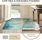 Washable Area Rugs 4'x6' Non-Slip Modern Abstract Soft for Living Room Entryway Bedroom Nursery, Print Pattern, Teal Blue Green Orange Rust Red Coloreful