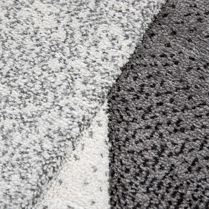Paco Home Modern Area Rug Bordered with Geometric Pattern Grey Anthracite with Contour Cut, Size: 2'8" x 4'11"