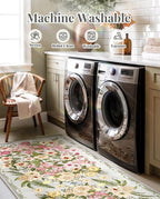 Floral Runner Rug 2x6 - Washable Vintage Kitchen Rug Low Pile Non-Slip Carpet for Entryway Hallway, Laundry, Bedroom - Soft, Stain Resistant Indoor Area Rug - Grey