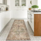 Farmhouse Washable Hallway Runner Rug, 2x6 Green and Brown Rugs for Kitchen Floor Waterproof, Bathroom, Entrance Indoor, Bedroom, Non Skid & Stain Resistant Carpet