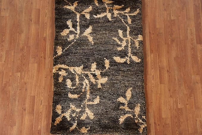 Rug Source Modern Collection Size 3x5 Abstract Area Rug, Hand-Knotted/Hand-Woven Black Floral/Nature Print Rug, Oriental Jute Carpet for Foyer, Entryway, Hallway