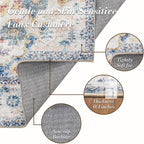 Area Rug 3×5, Vintage Boho Rug,Ultra-Soft Low Pile, Washable, Non Slip,Stain Resistant Printed Carpet for Living Room Bedrooms Playroom Office Kitchen, Blue/Red