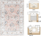 jinchan Fiora 8x10 Area Rugs for Living Room - Machine Washable Vintage Floral Distressed Design Stain Resistant Boho Carpet Low Pile Non-Slip Rug for Bedroom Dining Room Home Office (8‘x10', Pink)