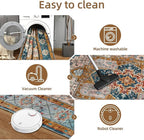 YJ.GWL Area Rugs for Living Room 5x7 Machine Washable Rugs, Non Slip Floral Vintage Rug Indoor Carpet, Stain Resistant Large Rug for Bedroom Dining Room, Brown Blue
