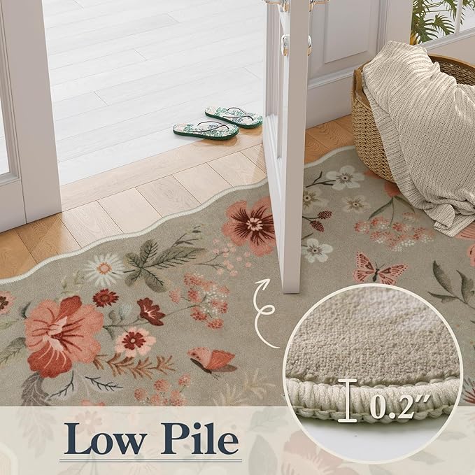 Lahome Floral Hallway Runner Rug Non Slip, 2'6''x10' Soft Washable Runners for Hallways Ultra-Thin, Kitchen Runner Stain Resistan Carpet for Entryway Bathroom, Brown